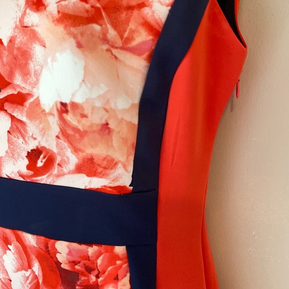 Rose Print with Navy Trim neoprene dress - Picture 2 of 5